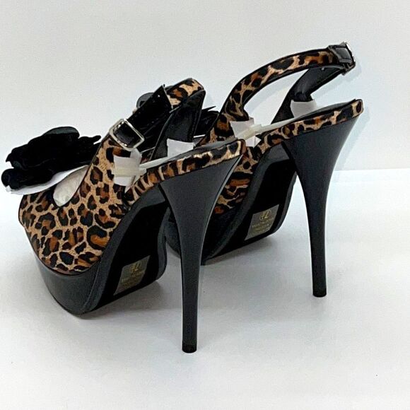 Delicious Leopard Print Sling Back Peep Toe High Heel Stiletto Pumps. Size 8.5 - Picture 3 of 8